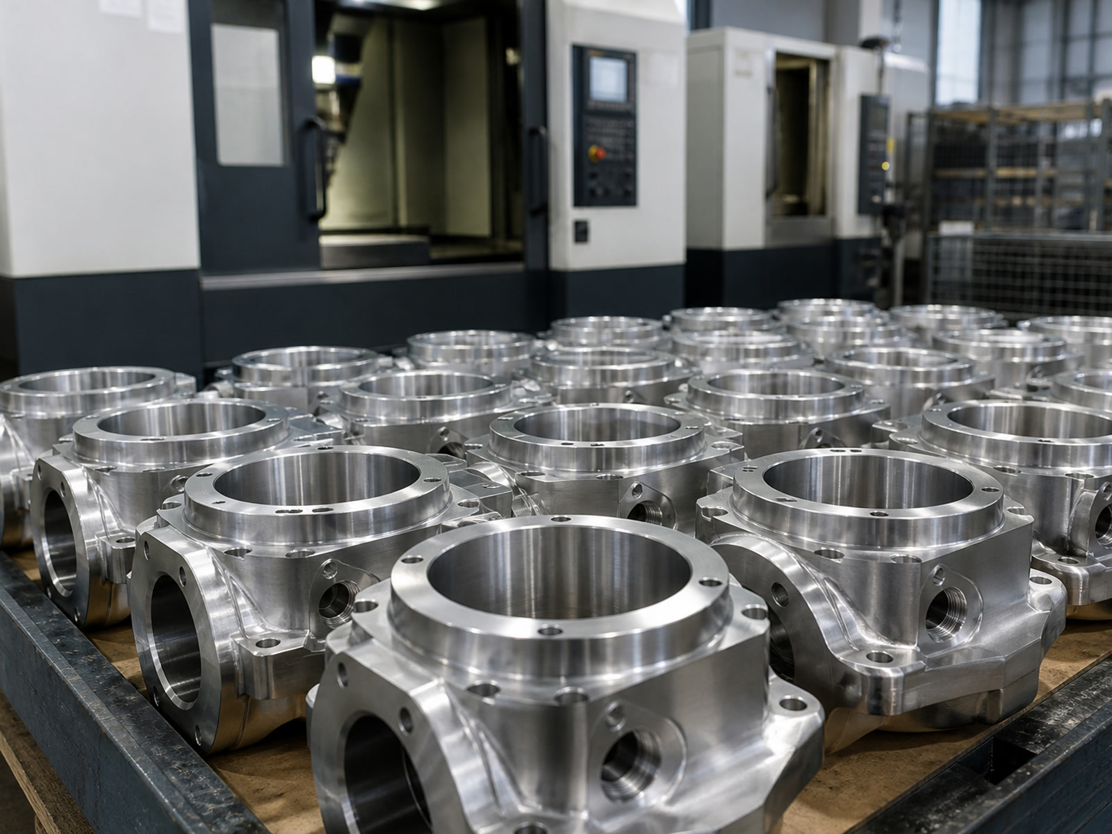 Batch CNC manufacturing facility with precision machining equipment